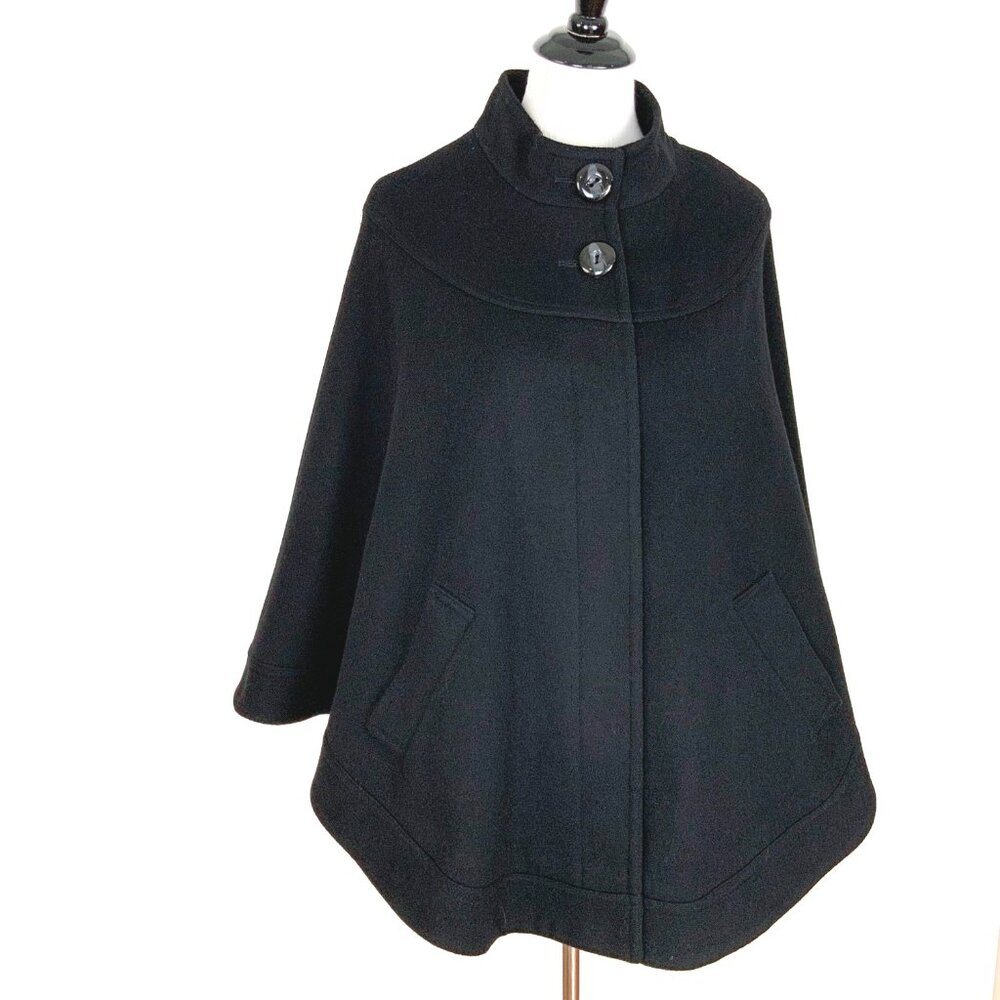 New Helene Berman London Black Wool Cashmere Poncho Cape Sz M - Picture 8 of 16